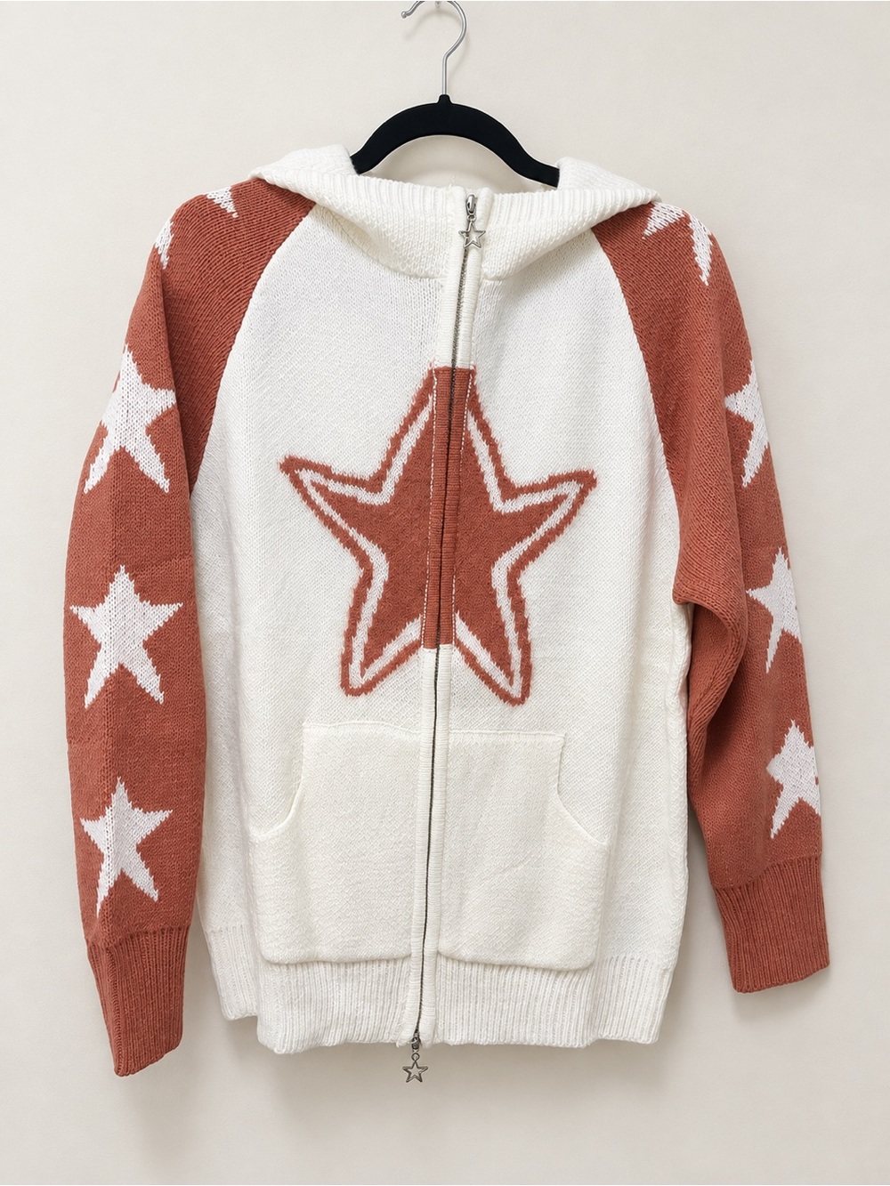 Mazik Cream & Rust Star Zip-Up Sweater Hoodie